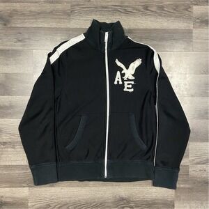 Vintage Y2K American Eagle Sweatshirt Size M Black Full Zip Hoodie